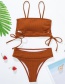 Fashion Brown High-waisted Split Swimsuit With Pitted Fabric Straps