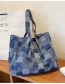 Fashion Navy Blue Stitching Check Handbag