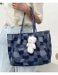 Fashion Light Blue Stitching Check Handbag
