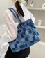 Fashion Navy Blue Stitching Check Handbag