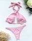 Fashion Pink Pure Color Cross Halterneck Hollow Split Swimsuit