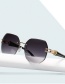 Fashion Gold Color Frame Tea Chips Irregular Cut-edge Sunglasses
