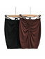 Fashion Coffee Color Drawstring Pleated Skirt