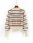 Fashion Color Rainbow Striped Lapel Sweater Knit Cardigan