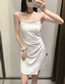 Fashion White Solid Color Pleated Sling Dress