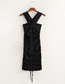 Fashion Black Solid Color Cross Drawstring Pleated Dress