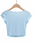 Fashion Blue Buttoned Square Neck Short Sleeve T-shirt