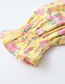 Fashion Yellow Printed Slit Lace-up Lotus Root Sleeve Dress