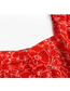 Fashion Red Printed Slit Square Neck Dress