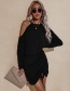 Fashion Black Long Sleeve Off-the-shoulder Drawstring Dress