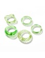 Fashion Green Set Of 7 Geometric Resin Rings