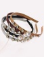 Fashion Deep Coffee + Khaki Leather Stitching Pearl Headband