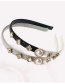 Fashion Black+grey Leather Stitching Pearl Headband