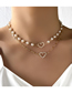 Fashion Gold Color Double Pearl Full Rhinestone Hollow Love Necklace
