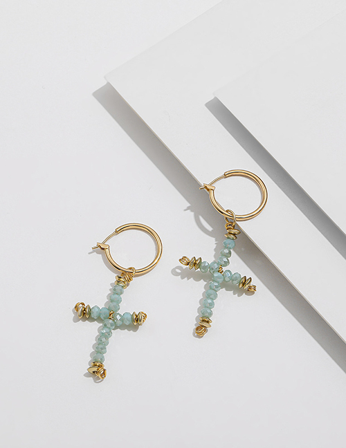 Fashion Golden Asymmetric Cross Rice Bead Earrings