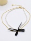 Fashion Golden Metal Chain Pearl Bow Double Necklace
