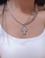 Fashion Silver Metal Love Heart Cross Pearl Chain Necklace