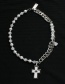 Fashion Silver Metal Love Heart Cross Pearl Chain Necklace