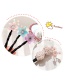 Fashion Pink Five Petal Flower Children's Net Yarn Pearl Flower Coil Hair Rod