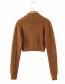 Fashion Brown Large Lapel V-neck Sweater