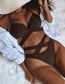 Fashion Brown Solid Color Strappy Cross-piece Swimsuit