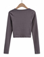 Fashion Gray Labeled Chest Stitching Long-sleeved T-shirt