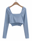 Fashion White Long Sleeve Top With Square Neck Trapezoid Hem