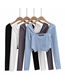 Fashion Blue Long Sleeve Top With Square Neck Trapezoid Hem