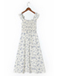 Fashion White Flower Print Ruffled Pleated Dress