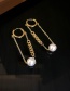 Fashion Golden Metal Paperclip Pearl Chain Earrings