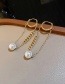 Fashion Golden Metal Paperclip Pearl Chain Earrings