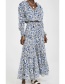 Fashion Blue Printed Long-sleeved Dress With Big Swing