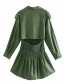 Fashion Armygreen Long-sleeved Suit Collar Dress With Back Waist