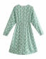 Fashion Green V-neck Long Sleeve Printed Dress
