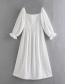 Fashion White Puff Sleeve Square Neck Pleated Dress
