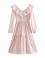 Fashion Pink Frilled Neckline V-neck Dress