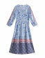 Fashion Blue Printed V-neck Gown Dress
