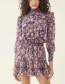 Fashion Purple Stand-up Collar Printed Waist Dress