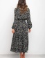 Fashion Black Lace-up Leopard Print Pleated Dress