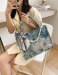Fashion Large Blue Printed Bow Silk Scarf And Pearl Shoulder Bag