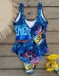Fashion Blue Avatar Abstract Face Print One-piece Swimsuit