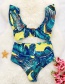 Fashion Yellow And Blue Printing Ruffle Print Split Swimsuit