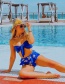 Fashion Blue Love Ruffled Love Knotted Split Swimsuit