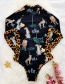 Fashion Leopard Leopard Leopard Print Long-sleeved One-piece Swimsuit