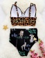 Fashion Black Lace-up Leopard Print Split Swimsuit