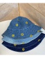 Fashion Medium Blue Smiley Embroidered Denim Fisherman Hat