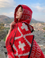 Fashion Stein Chain Red And Yellow Printed Hooded Cape Shawl