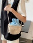 Fashion Blue Khaki Woven Flower Drawstring Messenger Bag