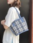 Fashion Dark Blue Grid Lattice Large Capacity Canvas Bag