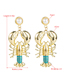 Fashion Yellow Alloy Drop Oil Inlaid Pearl Crayfish Earrings